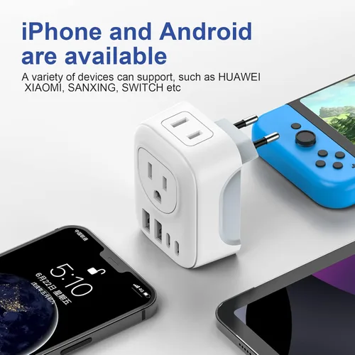 Miniatura 6 de VYLEE - Adaptador de enchufe de viaje europeo, paquete de 2, adaptador de viaje internacional con 2 salidas y 4 puertos USB (2 USB C), cargador