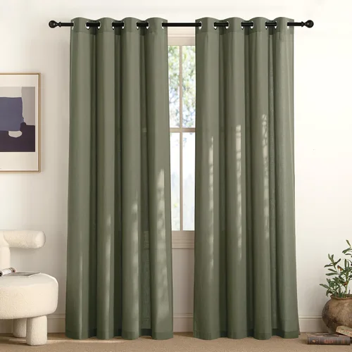 Miniatura 146 de NICETOWN Cortinas de lino natural con textura de lino para dormitorio, mezcla de lino rústica con ojales en la parte superior, semitransparentes