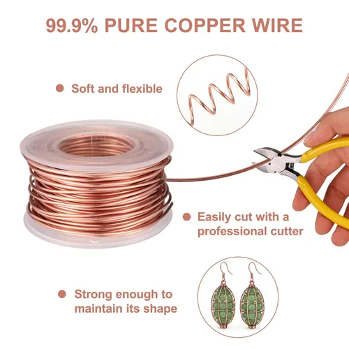Miniatura 3 de Antena de jardinería electrocultural, 18m/59ft 99.9% alambre de cobre puro blando electrónico desnudo bobina de varilla de estaca de cobre calibre