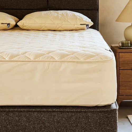 Woolroom Protector de colchón hipoalergénico de lujo, tamaño Queen, 100% natural termorregulador de lana británica, promueve la higiene del sueño y