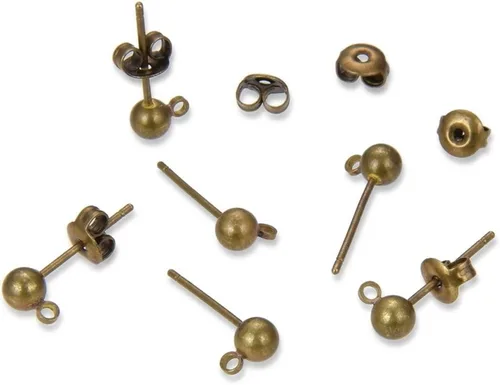 Adabele 20 pendientes hipoalergénicos de 0.157 in, anillo cerrado de bola, 20 piezas de tuerca en la parte posterior, aretes chapados en bronce