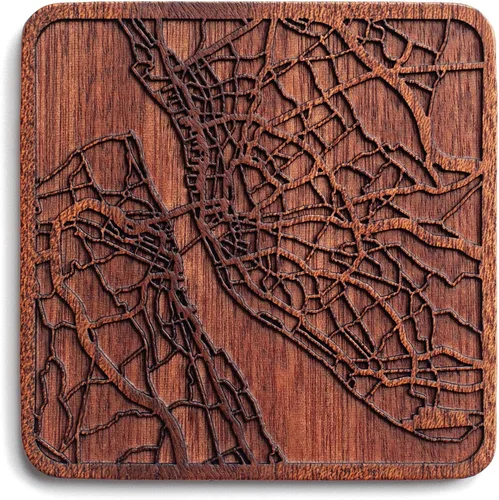 Miniatura 110 de Posavasos Amsterdam Map by O3 Design Studio, 1 pieza, posavasos de madera Sapele con mapa de la ciudad, hecho a mano, varias ciudades opcionales