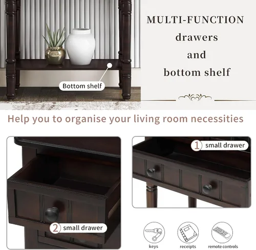 Miniatura 4 de Knocbel Mesa consola estrecha con 3 cajones de almacenamiento y estante inferior, mesa de sofá delgada para espacios pequeños, fácil montaje Espresso