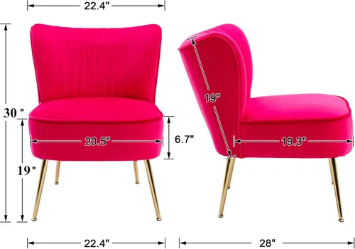 Miniatura 2 de DUOMAY Juego de 2 sillas de acento modernas de terciopelo tipo slipper con patas doradas, silla lateral con respaldo alado para sala de estar, Rojo