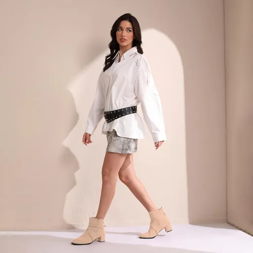 Miniatura 3 de NUMALEO Botas altas de ante con hebilla para mujer, estilo casual, punta redonda, tacón bajo y grueso, 2 pulgadas