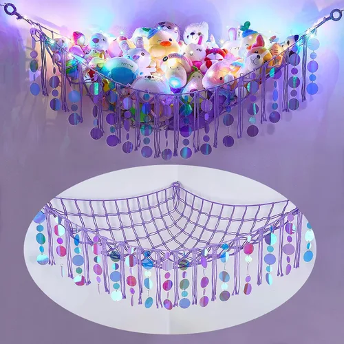 Miniatura 7 de FIOBEE Hamaca de Red para Animales de Peluche Organizador de Almacenamiento de Juguetes con Luz LED, Almacenamiento de Animales de Peluche