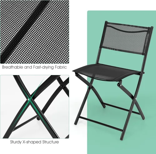 Miniatura 8 de Tangkula Juego de 3 piezas plegables para patio, sillas plegables y mesa con mesa de vidrio templado, mesa redonda y sillas plegables, juego
