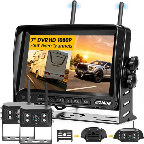 Cámara de respaldo inalámbrica, cámara de respaldo para caravana con monitor HD de 7 pulgadas, sistemas de cámara de respaldo dual para camión,