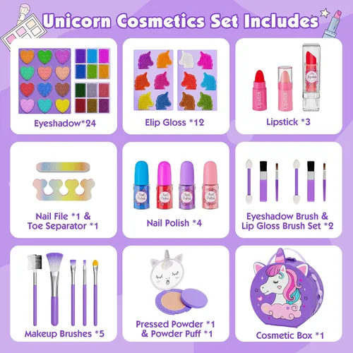 Miniatura 2 de 59 Pcs Kids Makeup Kit for Girls, Real Washable Toddler Makeup Set with Mirror, Princess Pretend Play Cosmetic Vanity Case Toy, Birthday Gifts for 3