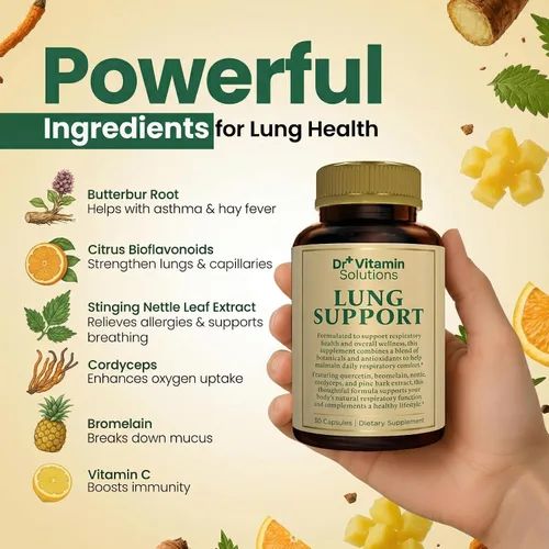 Miniatura 3 de Desintoxicación pulmonar para fumadores, limpieza 10 en 1 con hoja de gordolobo, vitamina C, bubur y quercetina, suplemento de apoyo respiratorio
