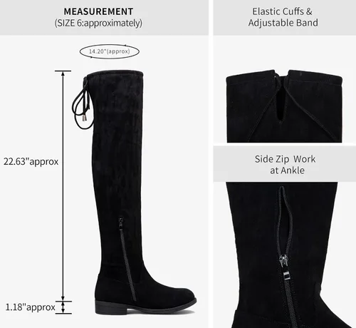 Miniatura 4 de Vepose Botas altas de gamuza 998 para mujer, por encima de la rodilla, tacón bajo y plano hasta el muslo, botas altas para mujer