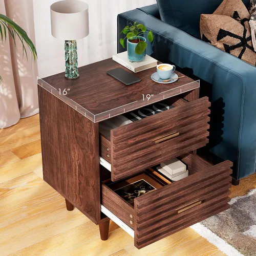 Miniatura 6 de Whalefall Mesitas de noche, mesita de noche acanalada con cajón, mesita de noche moderna de mediados de siglo, mesa auxiliar de cama