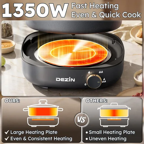Miniatura 6 de Dezin Olla Caliente Eléctrica con Divisor, Shabu Shabu Eléctrico de 4L con Olla de Doble Sabor, 3.7" de Profundidad Antiadherente de Doble Lado