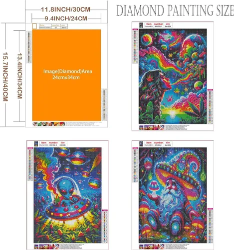 EIBEILI Kits de Arte de Diamantes para Adultos - Paquete de 3 Hippie Hippy Alienígena, Arcoíris Estrellado, Kits de Pintura de Diamantes de Gnomo