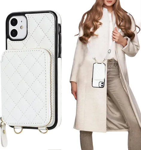 Miniatura 15 de Bocasal Funda tipo cartera cruzada para iPhone 11, con bloqueo RFID, de piel sintética, con cremallera, funda tipo cartera con función atril y Negro