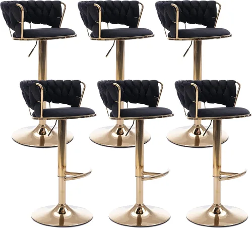 Miniatura 15 de Juego de 2 taburetes de bar de terciopelo giratorios con base de metal dorado, taburetes de bar modernos de altura de mostrador para cocina, pub
