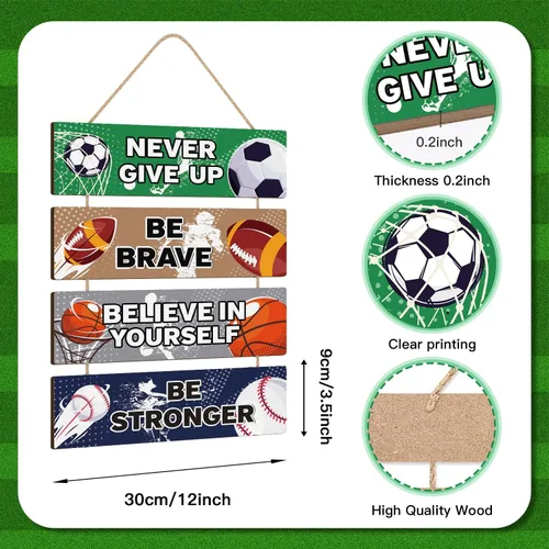 Miniatura 5 de HLNIUC Decoración de pared temática deportiva, letrero de madera de fútbol (3.5 x 12 pulgadas), letrero de madera inspirador de «Never Give Up»