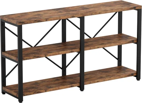 IRONCK Mesa Consola Rústica de Entrada, Mesa Larga de Pasillo de 55 Pulgadas de 3 Niveles, Soporte de TV Centro de Entretenimiento Soporte