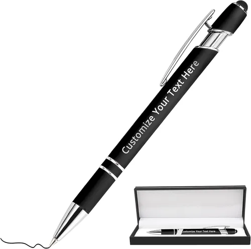 Miniatura 40 de Aolun 108 bolígrafos personalizados al por mayor con stylus grabado, bolígrafos personalizados, metal suave al tacto, grabado de nombre, logotipo