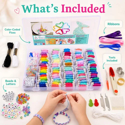 Miniatura 2 de Athena's - Juego de 200 pulseras de la amistad, kit de fabricación de pulseras con caja organizadora, incluye 100 piezas de hilo de hilo de hilo