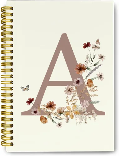 Cuadernos de diario personalizados con letra inicial floral A, cuadernos vintage femeninos de tapa dura en espiral para la escuela, regalos con