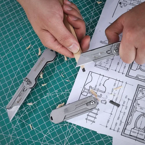 Miniatura 7 de WORKPRO Paquete de 3 cuchillos utilitarios plegables, cuchillas de cambio rápido, juego de cuchillos de bolsillo plegables EDC con clip