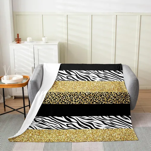 Miniatura 7 de Leopard Print Throw Blanket,40x50,African Wild Animal Skin Print Fleece Blanket for Teens Adults,Zebra Geometric Stripes Wildlife Tribal
