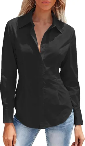 Miniatura 28 de Camisas con botones para mujer ajustadas, camisa de vestir de manga larga, blusa con cuello, camisa de trabajo, para negocios, para oficina, atuendo