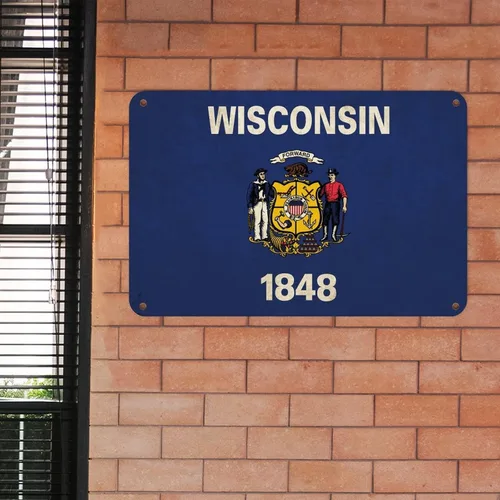 Miniatura 3 de Letrero de metal de Wisconsin, bandera del estado de Wisconsin, letrero de metal para hogar, estado, país, ciudad, recuerdo, arte de pared, póster