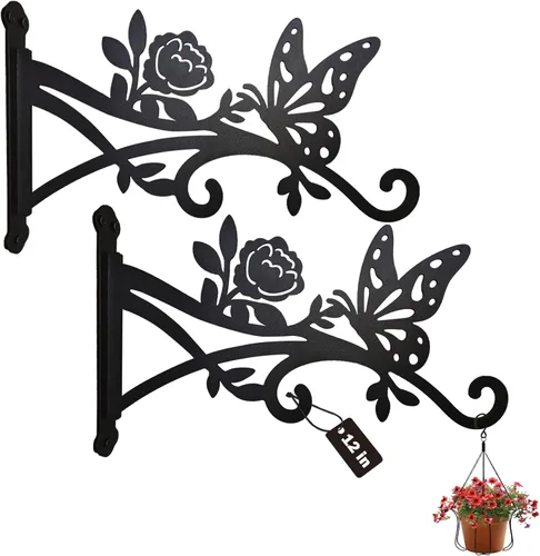 Miniatura 13 de Paquete de 2 ganchos de pared colgantes para plantas de 12 pulgadas, ganchos de pared para comedero de pájaros, gancho de metal resistente