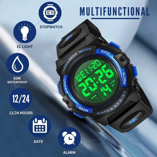 Miniatura 2 de Reloj analógico para niños, reloj para niños de 6 a 15 años, reloj digital para deportes al aire libre, multifuncional con cronógrafo LED 50 M