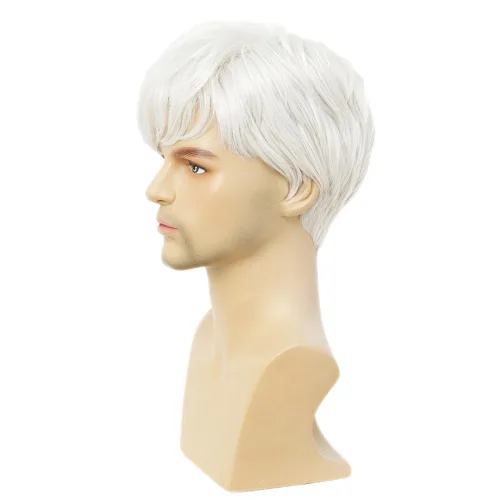 Miniatura 6 de Peluca blanca corta para hombre con flequillo capas pelo sintético pelucas diarias para uso masculino