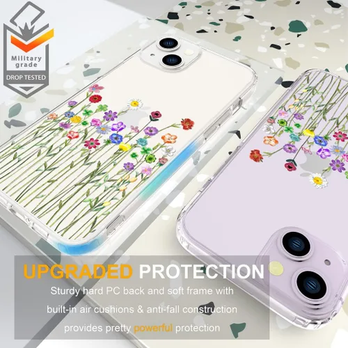 Miniatura 2 de Compatible con iPhone 14, funda transparente y bonita para mujeres y niñas, diseño floral, diseño floral femenino, funda para teléfono 14