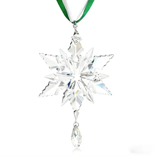 Miniatura 12 de Adornos de Navidad anuales 2025 con estrella de copo de nieve de cristal, adornos para árbol de Navidad, colgante, atrapasoles, decoración colgante