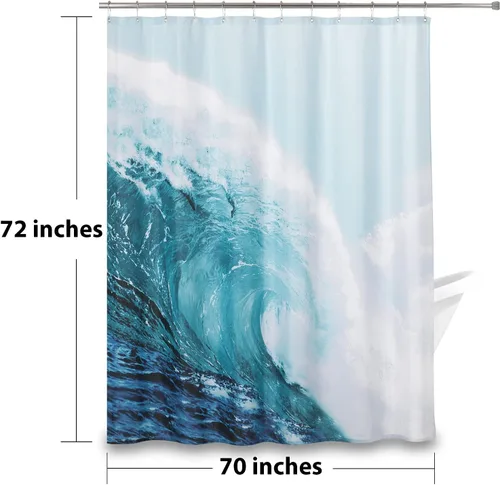 Miniatura 2 de Beda Home - Cortina de ducha con temática oceánica, enorme ola en verano, con estampado digital, 70 pulgadas de ancho x 72 pulgadas de largo, tela