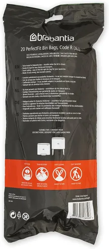 Miniatura 3 de Bolsas de basura Brabantia PerfectFit (Tamaño R/9.5 Gal) Bolsas de plástico grueso para bote de basura con asas de cordón (120 bolsas)