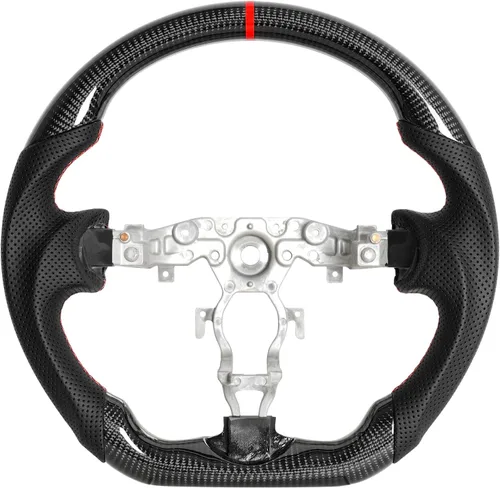 Miniatura 12 de Volante de fibra de carbono, volante de cuero perforado con parte inferior plana en forma de D, color negro, apto para Nissan 370z 2008-2020