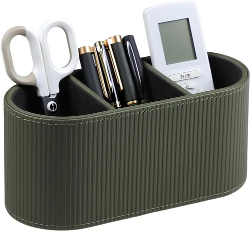 Miniatura 9 de Soporte Estético para Control Remoto, Soporte para Bolígrafo de Cuero PU para Escritorio con 3 Compartimentos para Suministros y Accesorios
