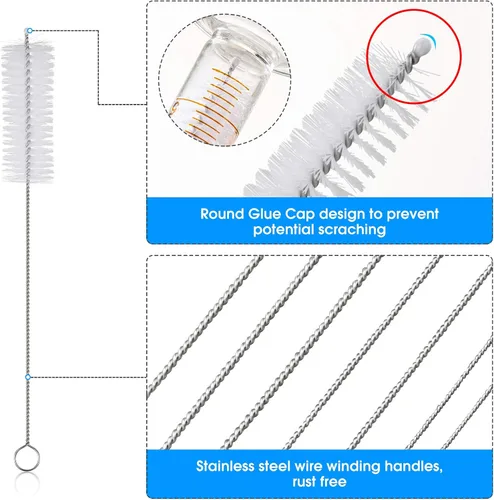 Miniatura 6 de Juego de 10 cepillos de limpieza para pajitas de acero inoxidable, cerdas de nailon duraderas, varios tamaños para popotes reutilizables, tazas