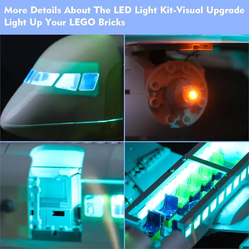 Miniatura 4 de LocoLee Kit de luz LED compatible con LEGO Passenger Airplane 60367, accesorios de iluminación creativa de bricolaje compatibles con LEGO 60367