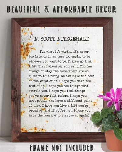 Miniatura 5 de F. Scott Fitzgerald - Por lo que vale la pena - Fondo de aspecto metálico - Impresión de página de libro de tipografía sin marco de 11x14 - Gran