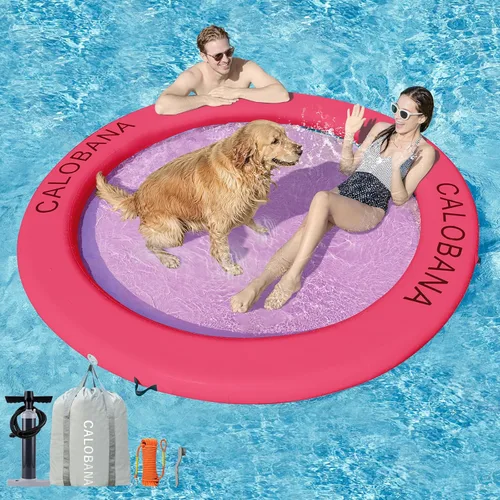 CALOBANA Hamaca de agua inflable redonda flotante, flota lago isla balsa plataforma de muelle inflable para adultos, piscina, río, fiesta en la