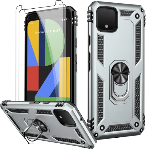 Miniatura 120 de LUMARKE Funda para Google Pixel 5 con protector de pantalla, pasa 16 pies, probada en caídas, grado militar, con soporte de anillo magnético, Rojo