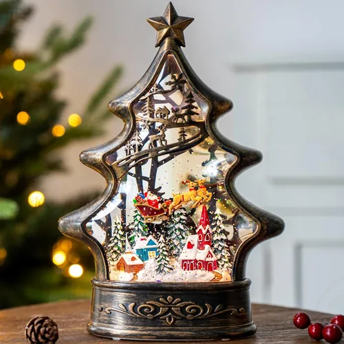 Miniatura 20 de Linterna de globo de nieve de Navidad, muñeco de nieve musical, árbol de Navidad, globo de nieve iluminado con temporizador USB/batería operada