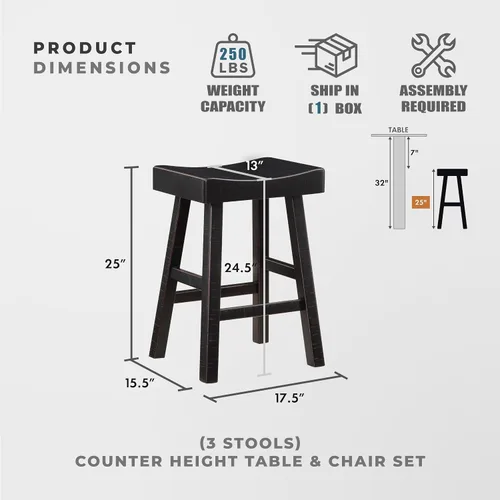 Miniatura 4 de Juego de mesa de bar Lexicon para 3, juego de mesa pequeña de cocina, mesa de isla de cocina con 3 taburetes de bar de silla de montar, juego