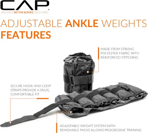 Miniatura 3 de CAP Barbell Pesas ajustables para tobillo Par de 10-20 libras Negro