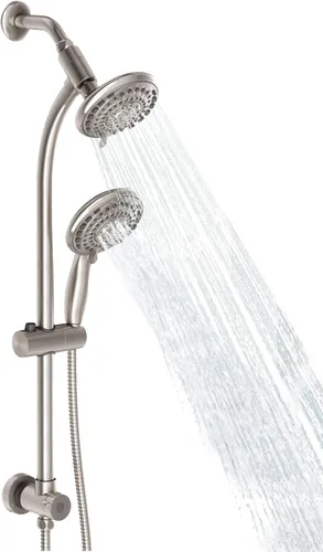 Combo de regadera manual y de lluvia para fácil alcance, barra deslizante de acero inoxidable de 27.5" sin necesidad de perforación, regadera manual