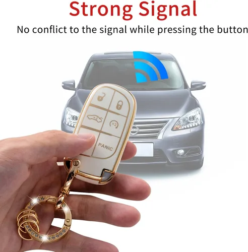 Miniatura 3 de Gematay Compatible con llavero de Jeep, funda para llave de automóvil para Grand Cherokee Renegade Wrangler, accesorios color blanco