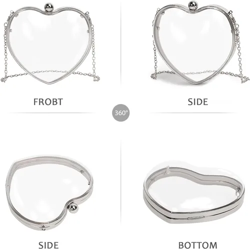 Miniatura 4 de LAKSMI Bolsos de mano de noche de acrílico transparente para mujer, con forma de corazón, lindo bolso con correa de cadena