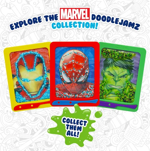 Miniatura 5 de Sky Castle DoodleJamz Marvel JellyPics - Almohadillas de dibujo sensoriales rellenas con cuentas blandas no tóxicas y gel, incluye lápiz capacitivo